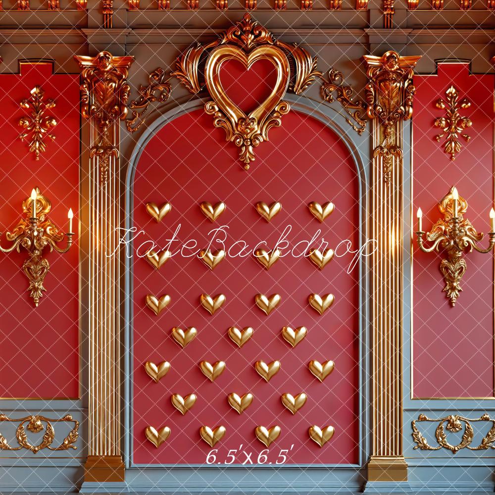 Kate Saint Valentin Mur Baroque Rouge Cœurs Toile de fond conçue par Mini MakeBelieve
