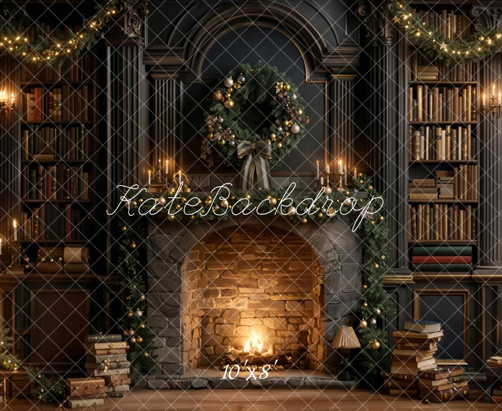 Kate Noël Cheminée Livres Sapin Toile de fond en Laine conçue par Emetselch - Kate Backdrop FR