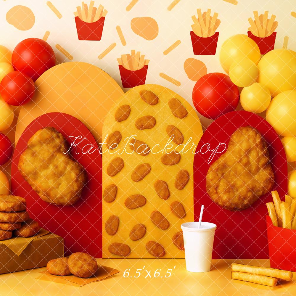 Kate Fast Food Frites Nuggets Ballons Toile de fond conçue par Mini MakeBelieve - Kate Backdrop FR