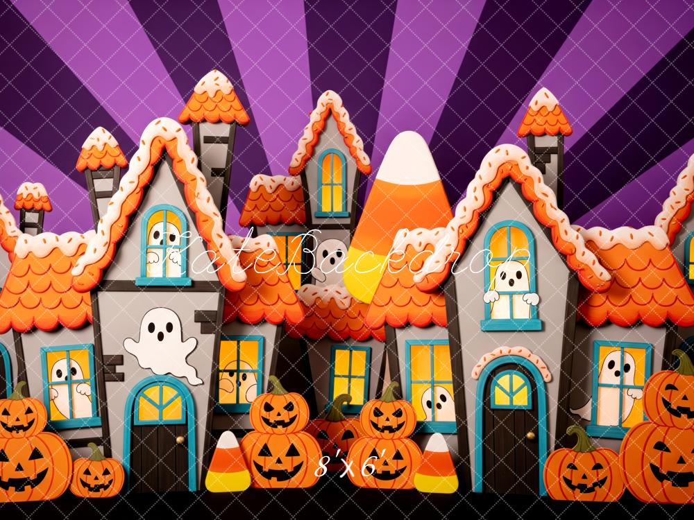 Kate Halloween Maisons Fantômes Citrouilles Toile de fond conçue par Patty Roberts
