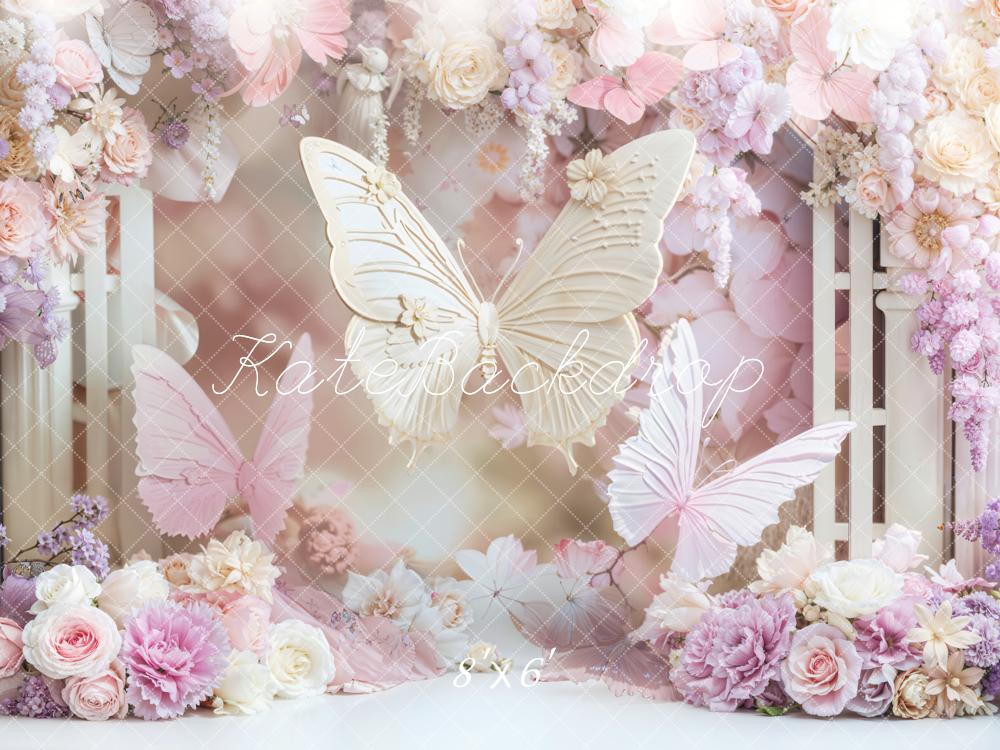 Kate Anniversaire Papillons Fleurs Pastel Toile de fond en Laine conçue par Emetselch - Kate Backdrop FR