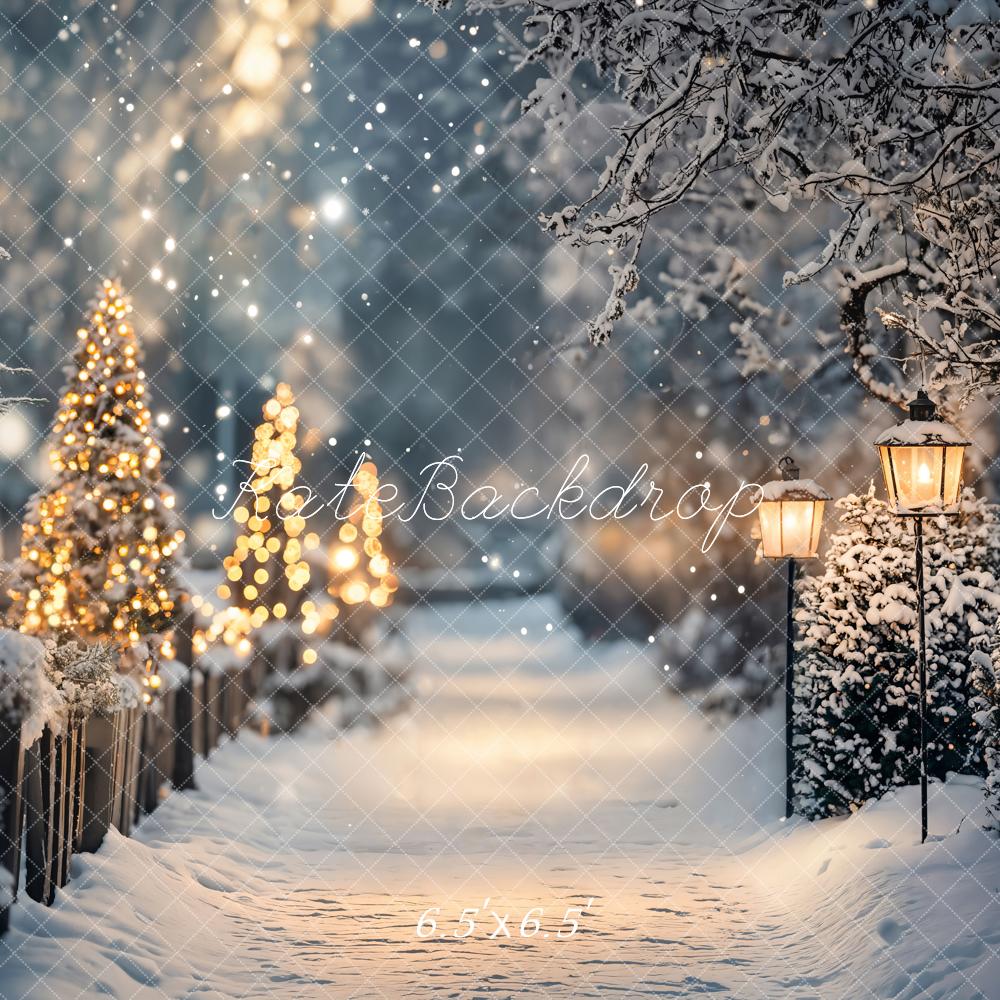 Kate Hiver Chemin Lampadaires Neige Toile de fond conçue par Emetselch