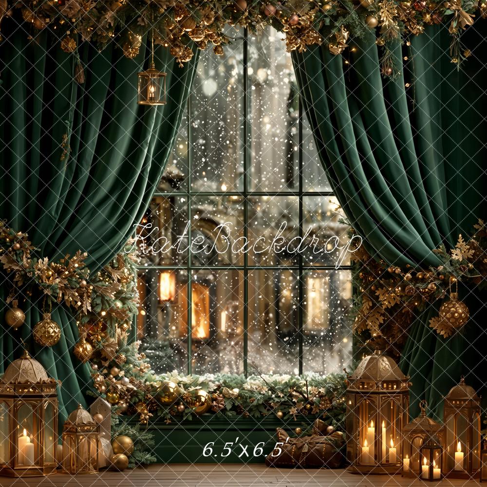 Kate Noël Fenêtre Rideaux Lanternes Vert Toile de fond conçue par Emetselch - Kate Backdrop FR