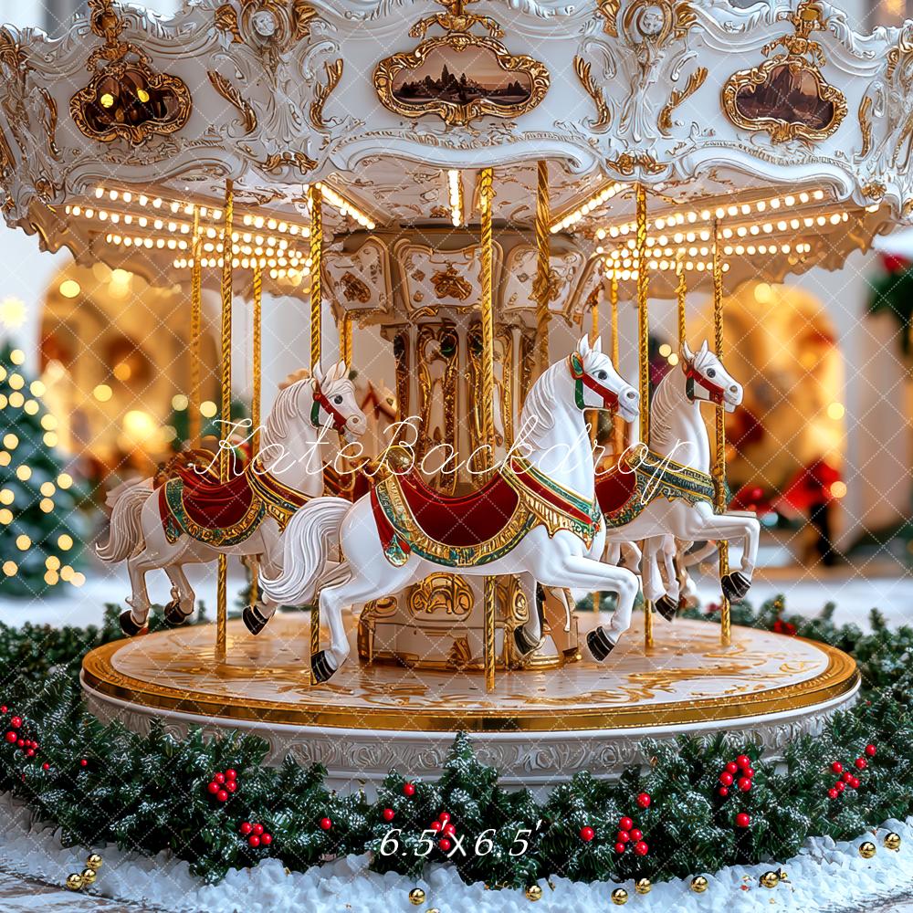 Kate Carrousel Noël Lumière Sapins Toile de fond conçue par Mini MakeBelieve - Kate Backdrop FR