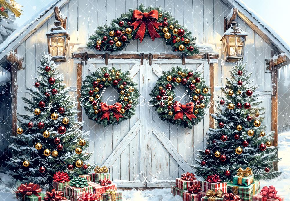Kate Noël Sapins Couronnes Cadeaux Neige Toile de fond conçue par Mini MakeBelieve
