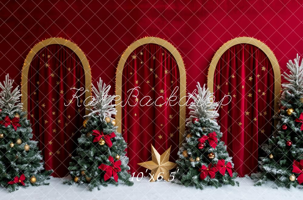 Kate Noël Arches Sapins Rouge Toile de fond conçue par Patty Roberts - Kate Backdrop FR