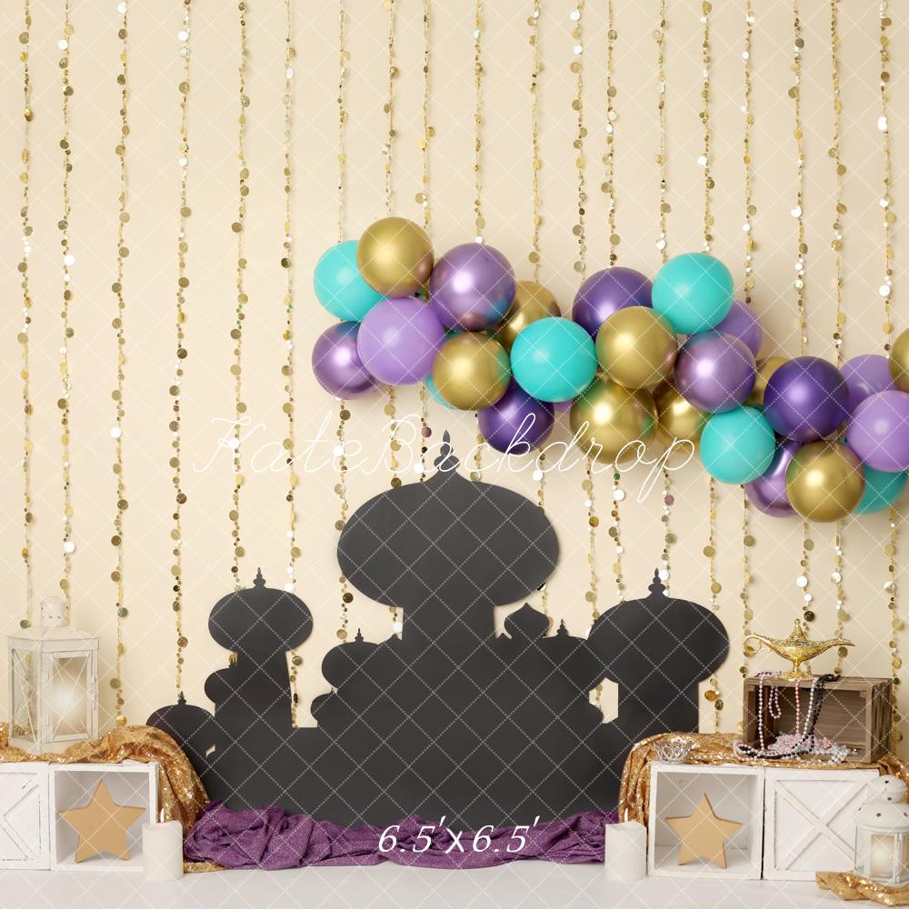Kate Anniversaire Palais Oriental Ballons Toile de fond conçue par Melissa King - Kate Backdrop FR