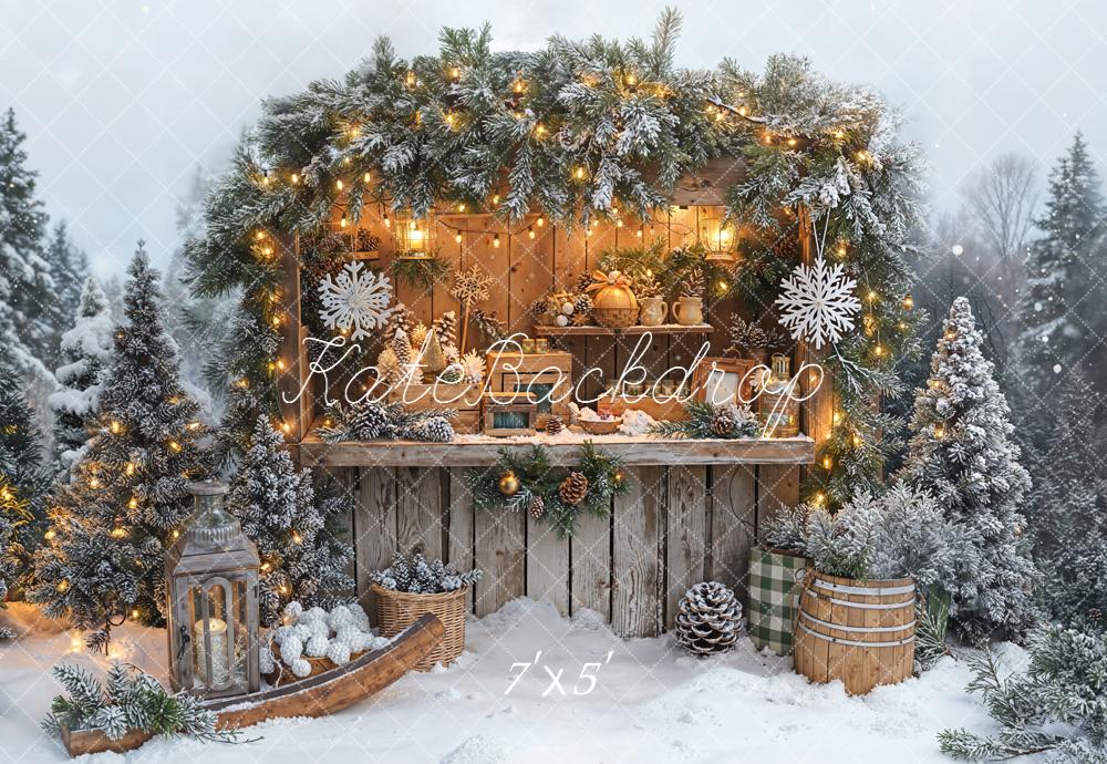 Kate Hiver Marché Neige Sapins Lumière Toile de fond conçue par Emetselch