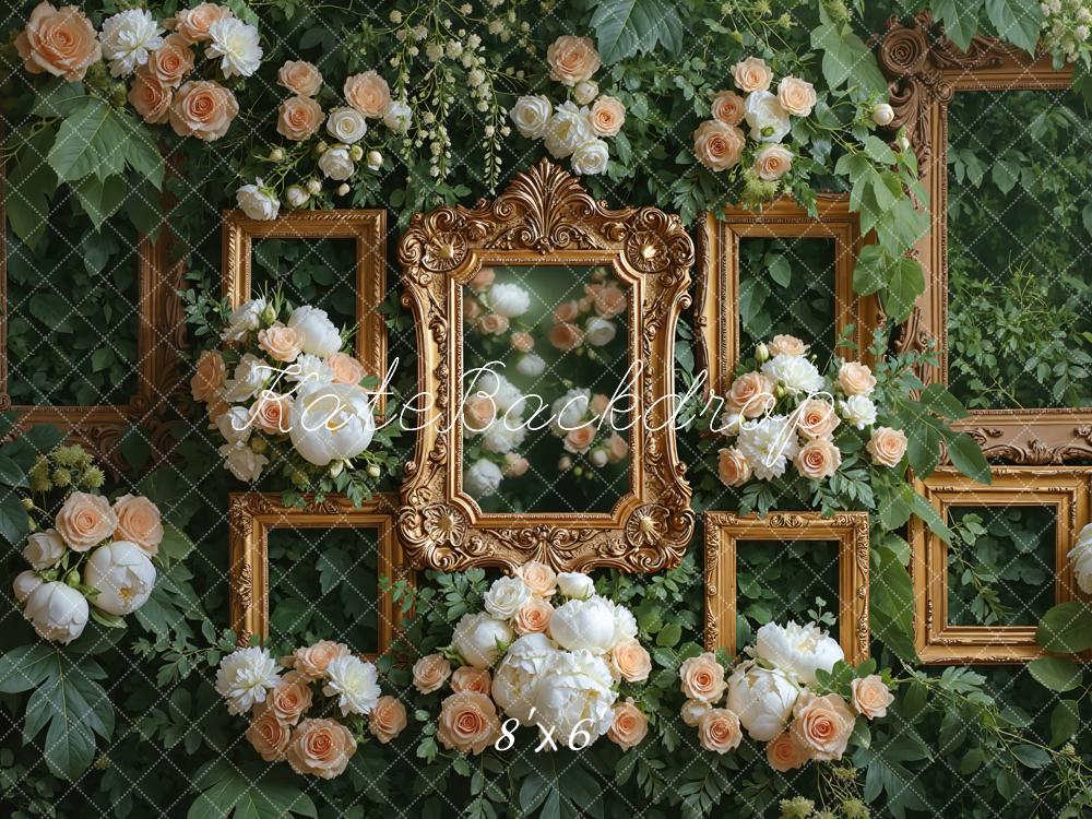 Kate Cadres Dorés Fleurs Vert Toile de fond conçue par Mini MakeBelieve