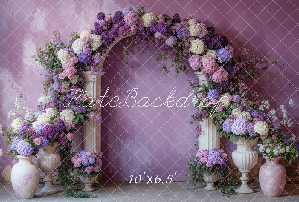 Kate Arc Floral Vases Violet Portrait Toile de fond en Laine conçue par Emetselch