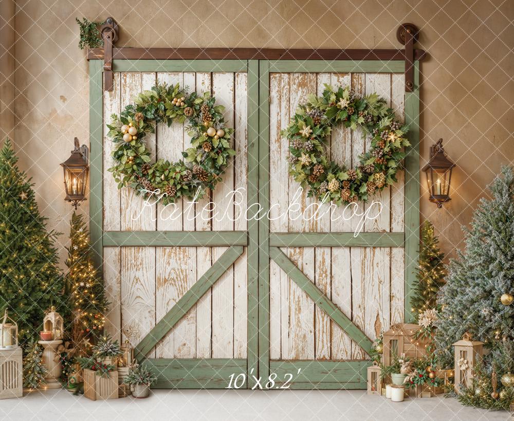 Kate Noël Portes Couronnes Sapins Toile de fond conçue par Emetselch - Kate Backdrop FR