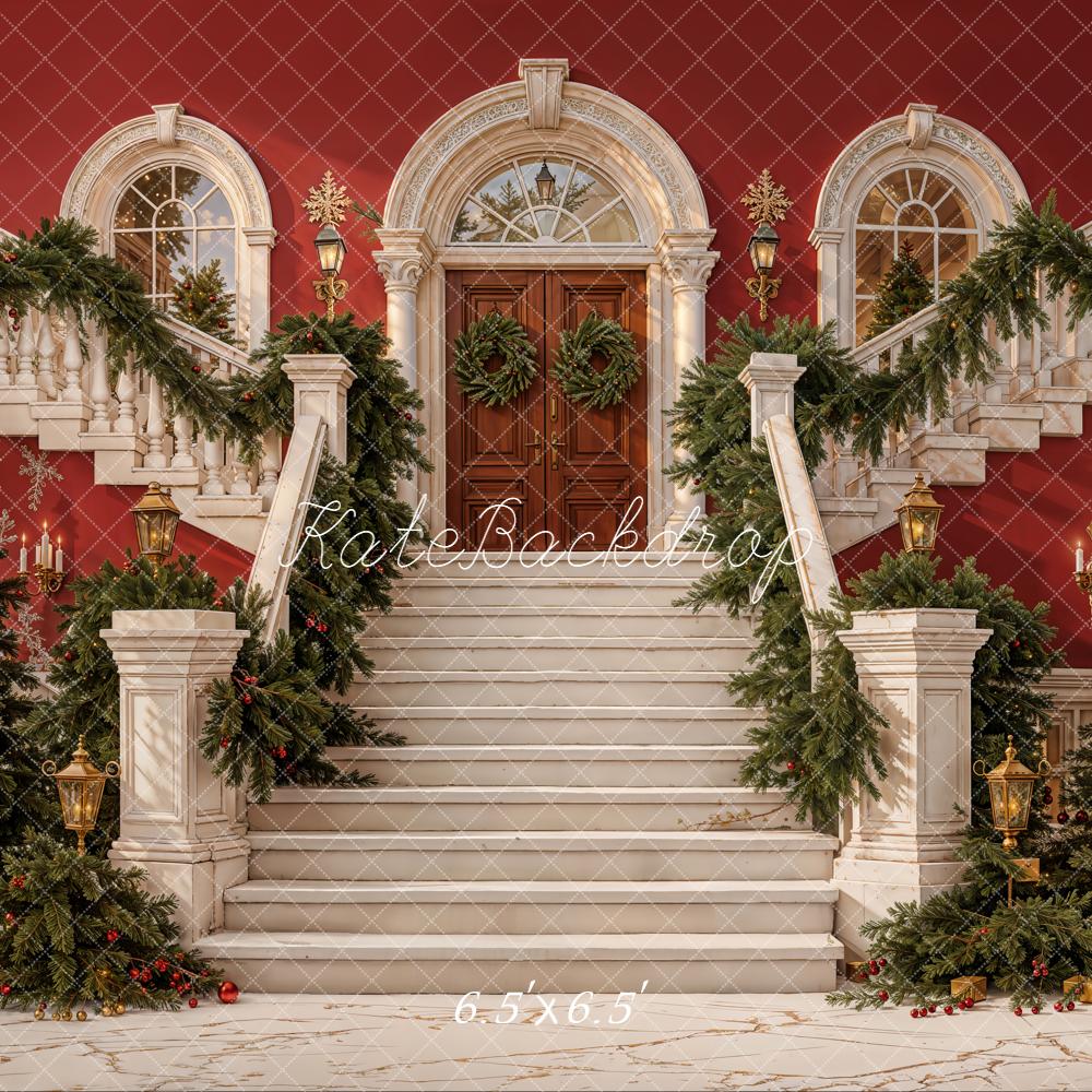Kate Noël Escalier Porte Sapins Toile de fond conçue par Emetselch - Kate Backdrop FR