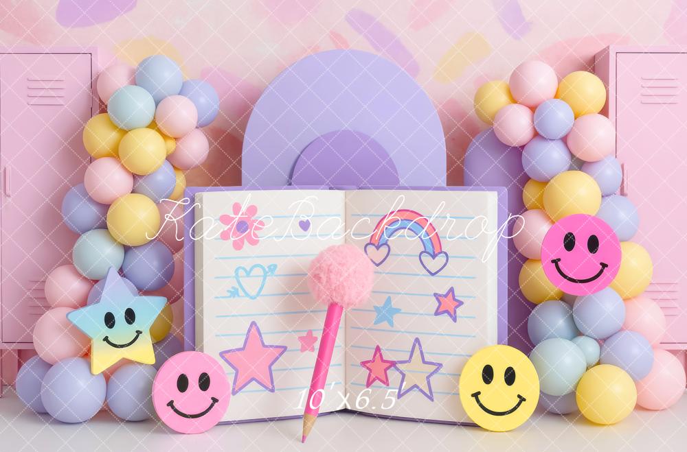 Kate Ballons Sourire Journal Pastel Toile de fond conçue par Mini MakeBelieve - Kate Backdrop FR