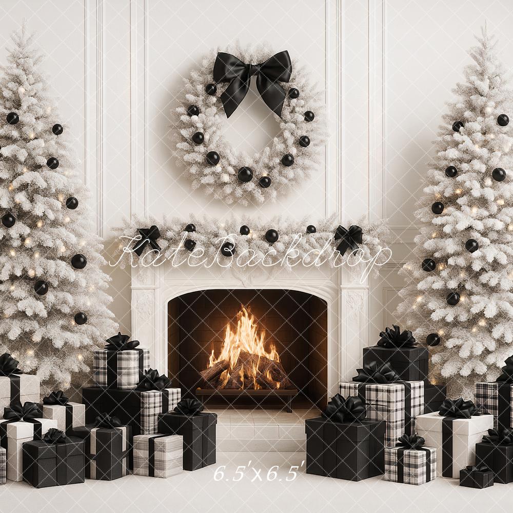 Kate Noël Sapins Cadeaux Cheminée Toile de fond conçue par Ashley Paul - Kate Backdrop FR
