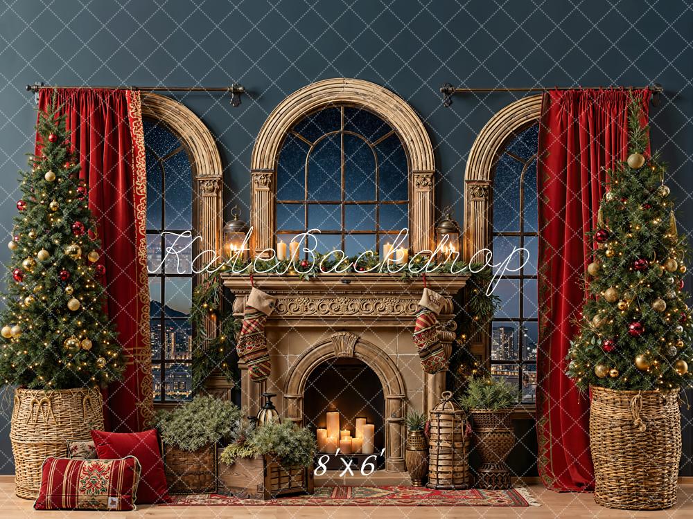 Kate Noël Cheminée Fenêtre Sapin Toile de fond en Laine conçue par Emetselch - Kate Backdrop FR