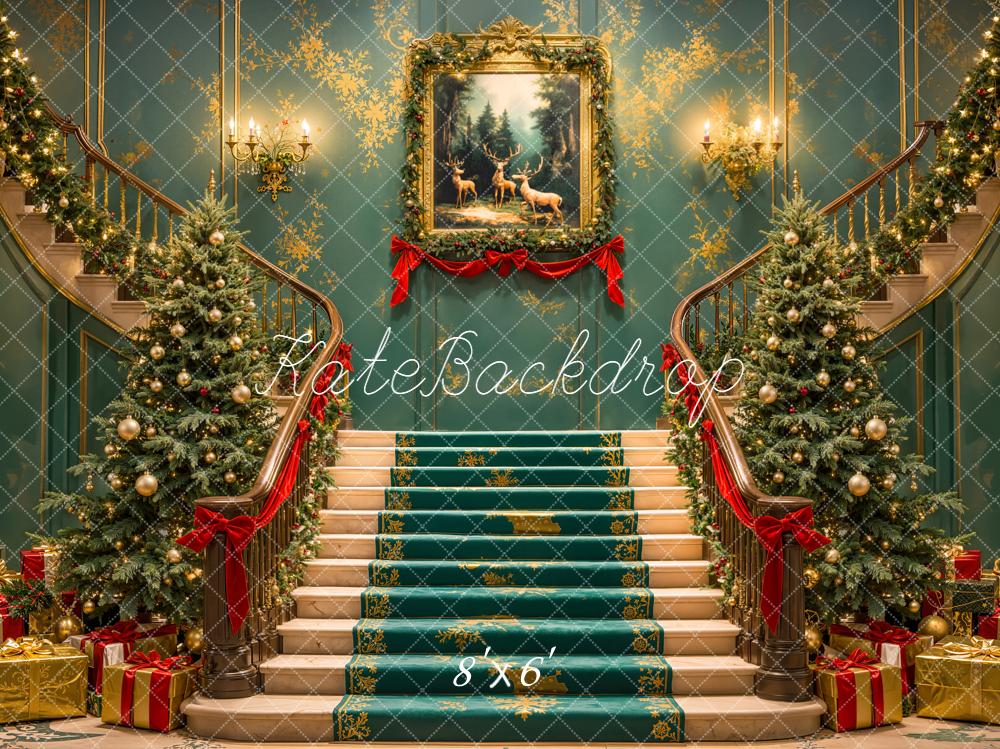 Kate Noël Escalier Sapin Décor Toile de fond conçue par Emetselch - Kate Backdrop FR