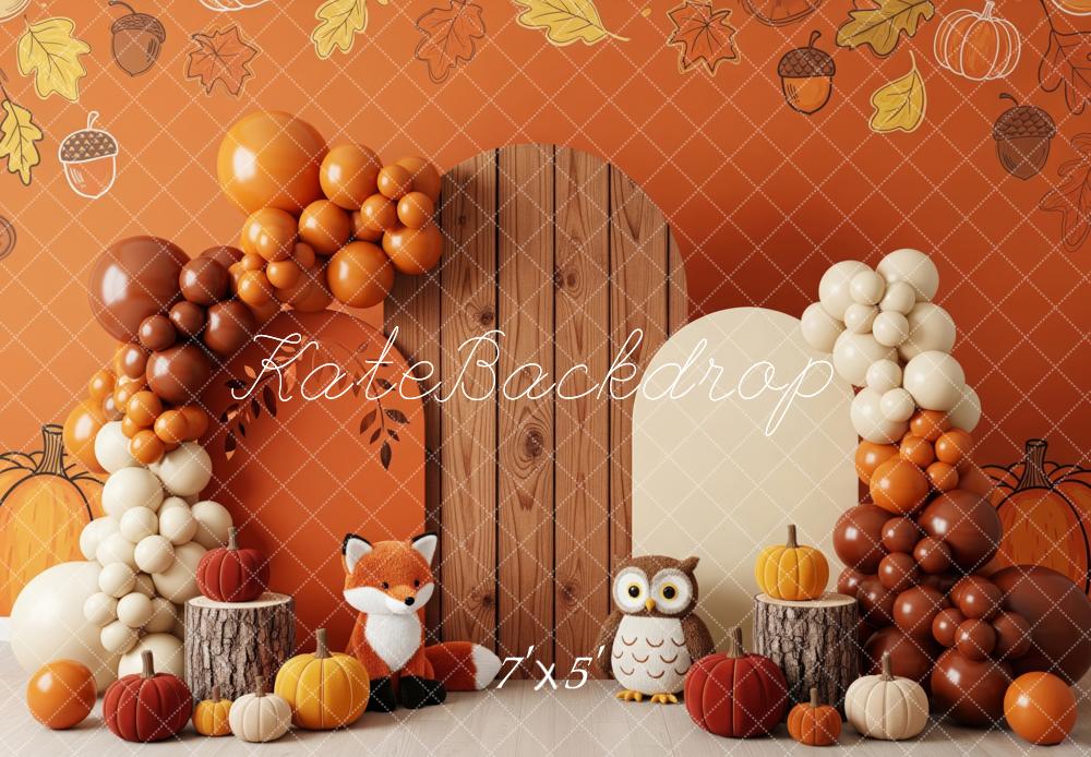 Kate Automne Ballons Renard Hibou Citrouilles Toile de fond conçue par Patty Roberts - Kate Backdrop FR