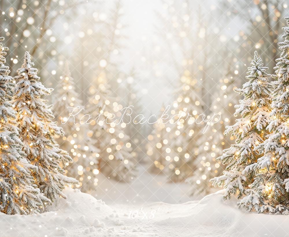 Kate Hiver Sapins Neige Lumière Toile de fond en Laine conçue par Emetselch - Kate Backdrop FR