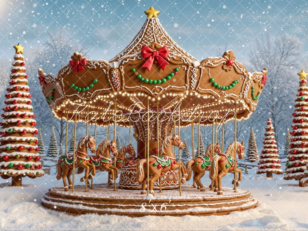Kate Noël Carrousel Pain d’épice Neige Toile de fond en Laine conçue par Emetselch - Kate Backdrop FR