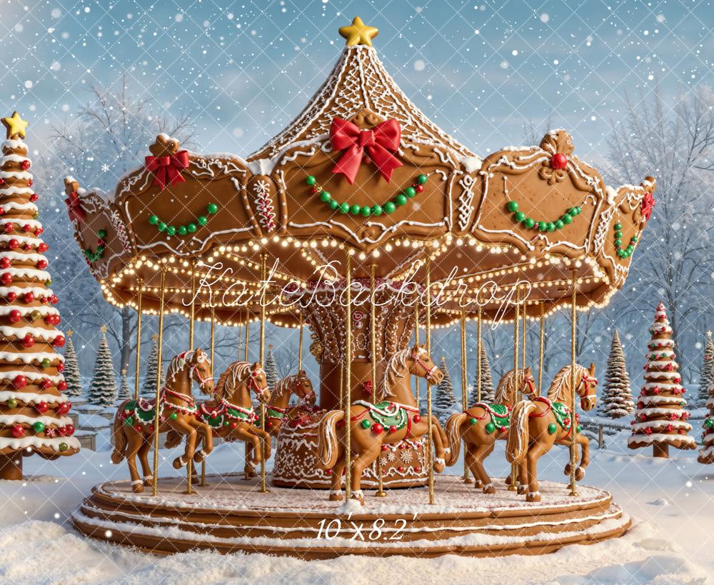 Kate Noël Carrousel Pain d’épice Neige Toile de fond conçue par Emetselch - Kate Backdrop FR