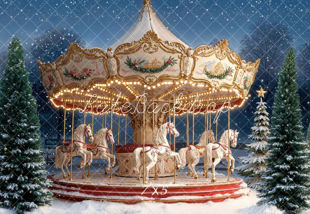 Kate Noël Carrousel Arbres Neige Toile de fond conçue par Emetselch - Kate Backdrop FR