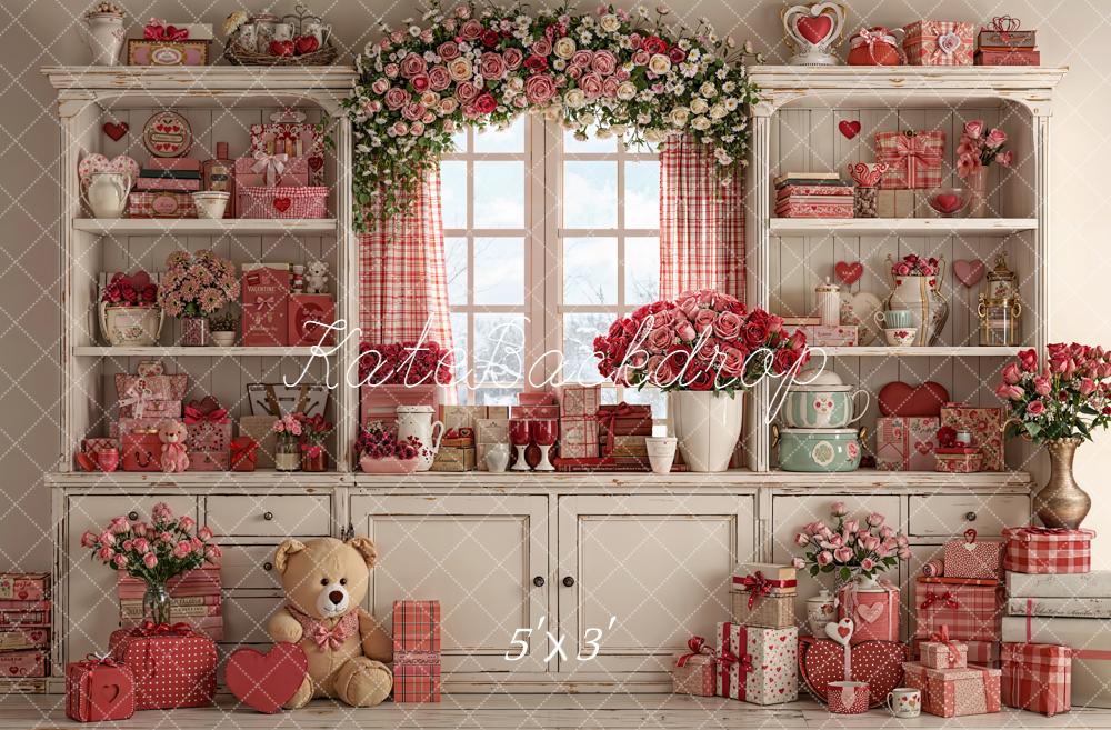 Kate Saint Valentin Fleurs Cadeaux Ours Toile de fond conçue par Emetselch - Kate Backdrop FR