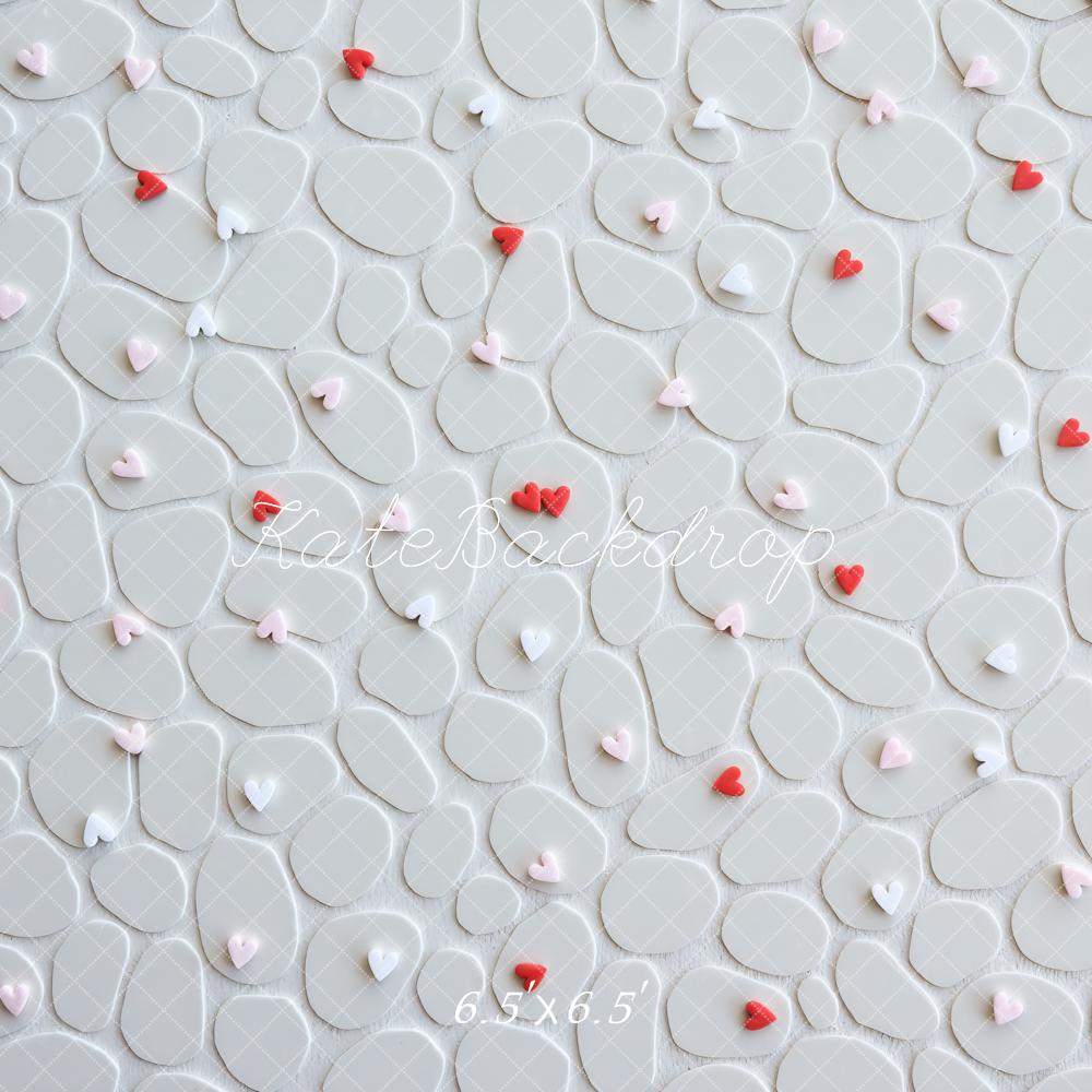 Kate Cœurs Pierre Blanc Rouge Sol Toile de fond conçue par Mini MakeBelieve