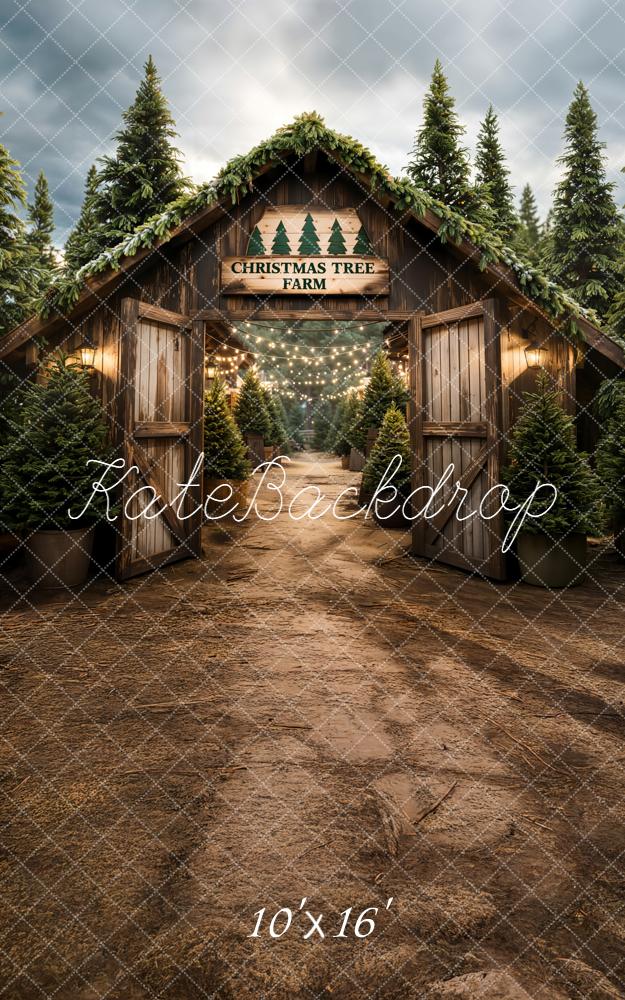 Kate Sweep Mur-à-Sol Noël Ferme Sapins Porte Toile de fond conçue par Emetselch - Kate Backdrop FR