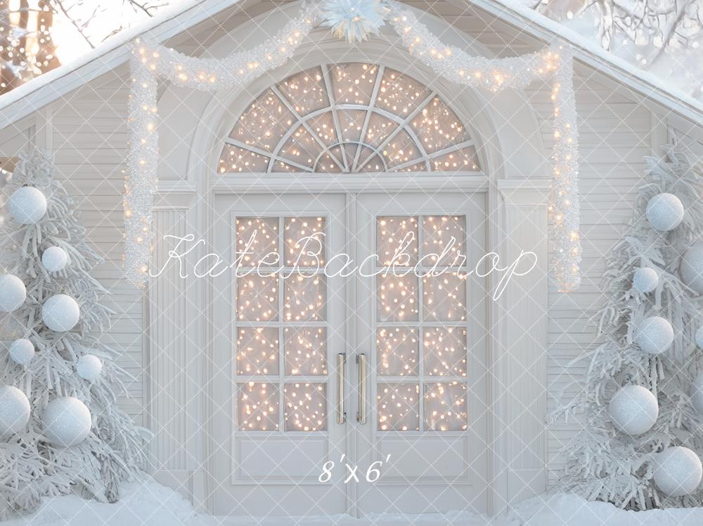 Kate Hiver Noël Sapins Neige Lumières Toile de fond conçue par Mini MakeBelieve