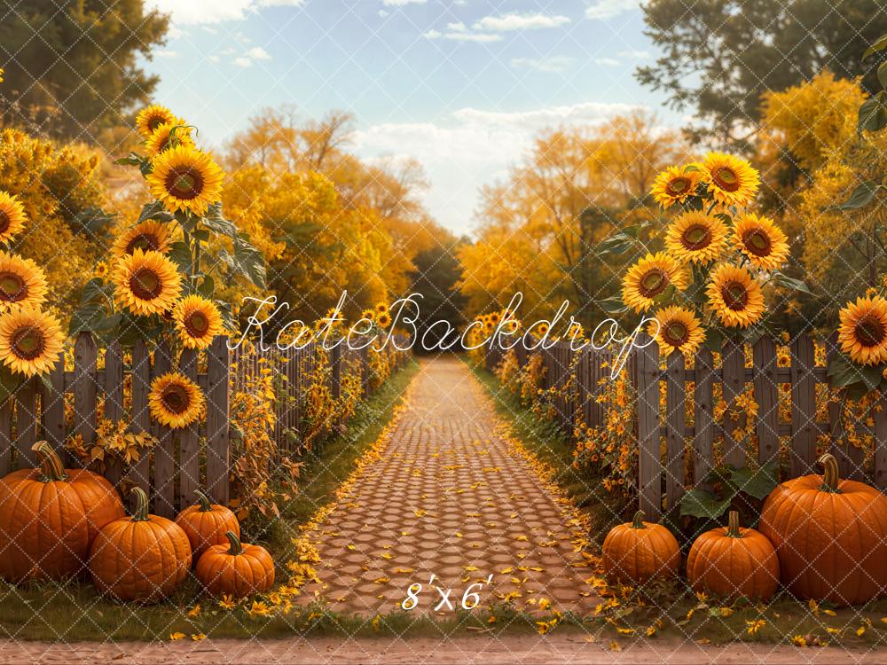 Kate Automne Tournesols Citrouilles Clôture Toile de fond conçue par Emetselch - Kate Backdrop FR