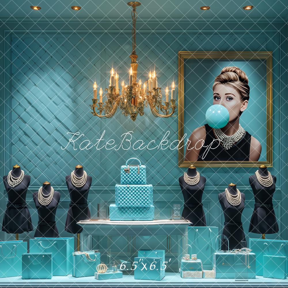 Kate Boutique Mode Bleu Bijoux Chandeliers Toile de fond conçue par Ashley Paul