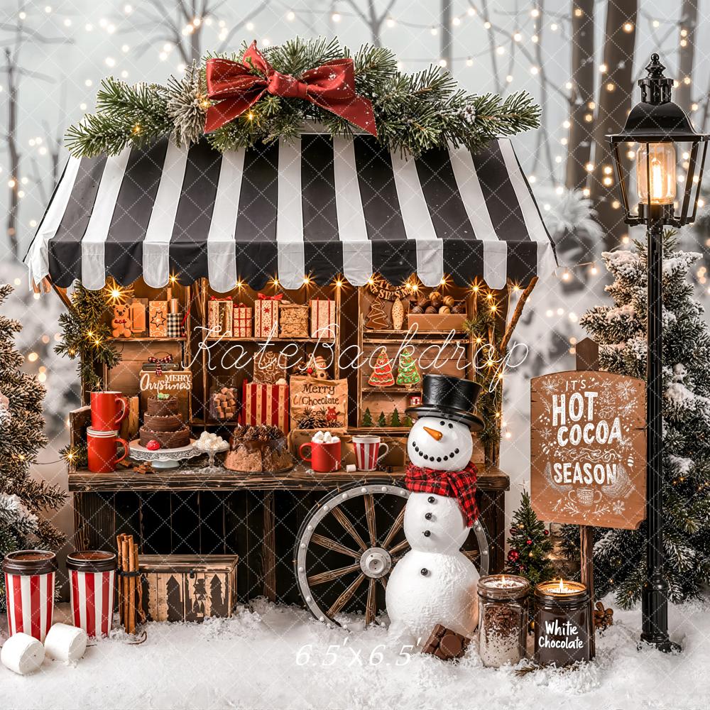 Kate Noël Stand Gourmand Sapins Neige Toile de fond conçue par Emetselch - Kate Backdrop FR