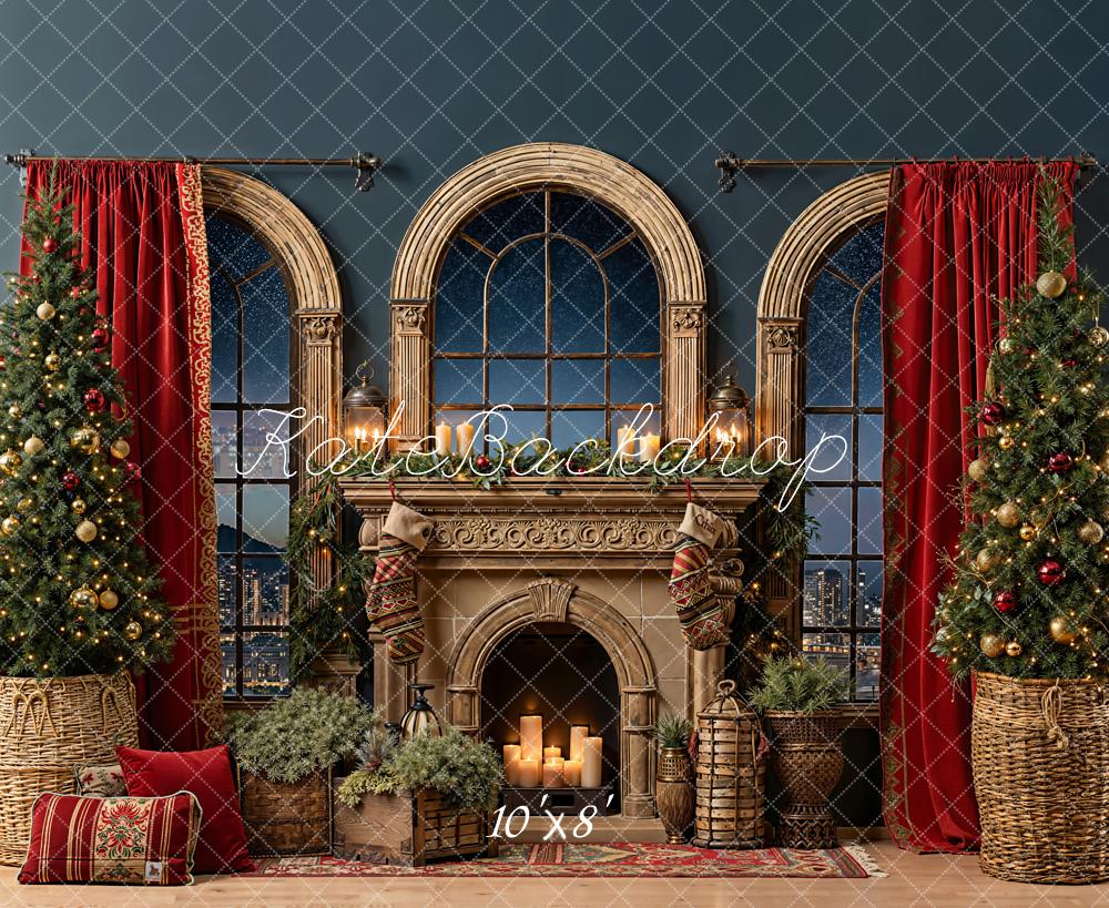 Kate Noël Cheminée Fenêtre Sapin Toile de fond en Laine conçue par Emetselch - Kate Backdrop FR