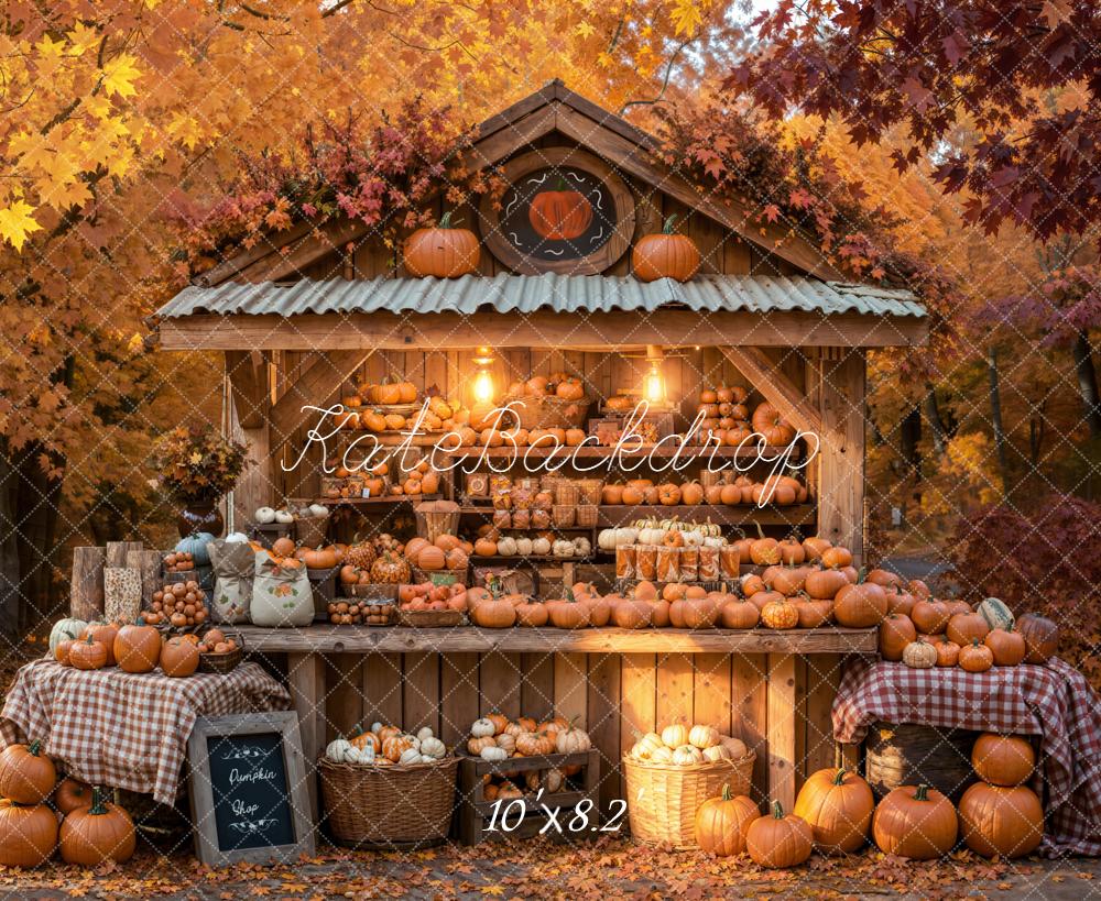 Kate Automne Citrouilles Marché Bois Toile de fond en Laine conçue par Emetselch