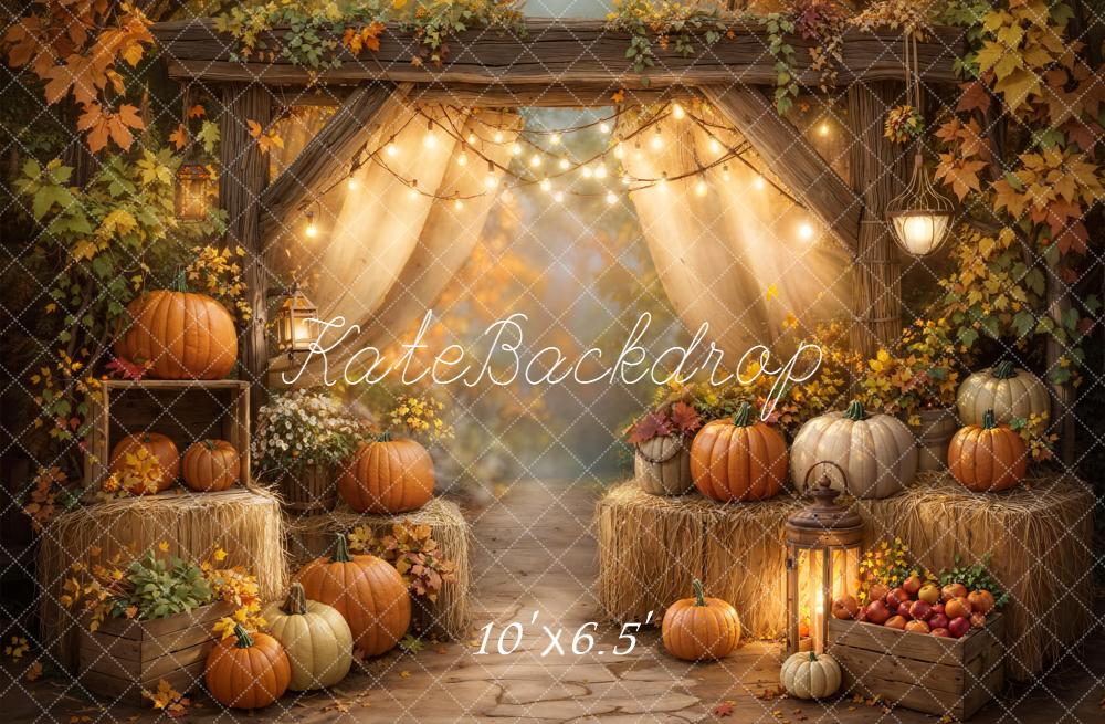 Kate Automne Citrouilles Lumière Foins Toile de fond en Laine conçue par Emetselch