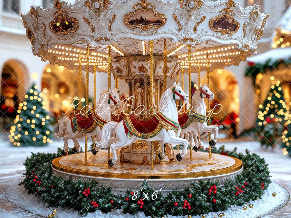 Kate Carrousel Noël Lumière Sapins Toile de fond conçue par Mini MakeBelieve - Kate Backdrop FR