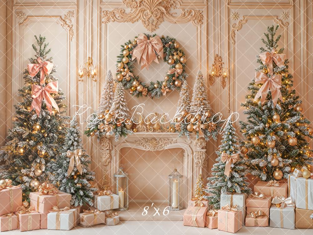 Kate Noël Sapins Cheminée Cadeaux Toile de fond en Laine conçue par Emetselch - Kate Backdrop FR