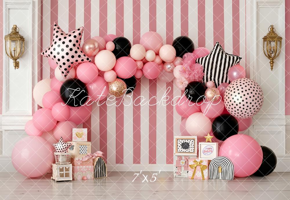 Kate Anniversaire Ballons Rayures Rose Toile de fond conçue par Emstselch