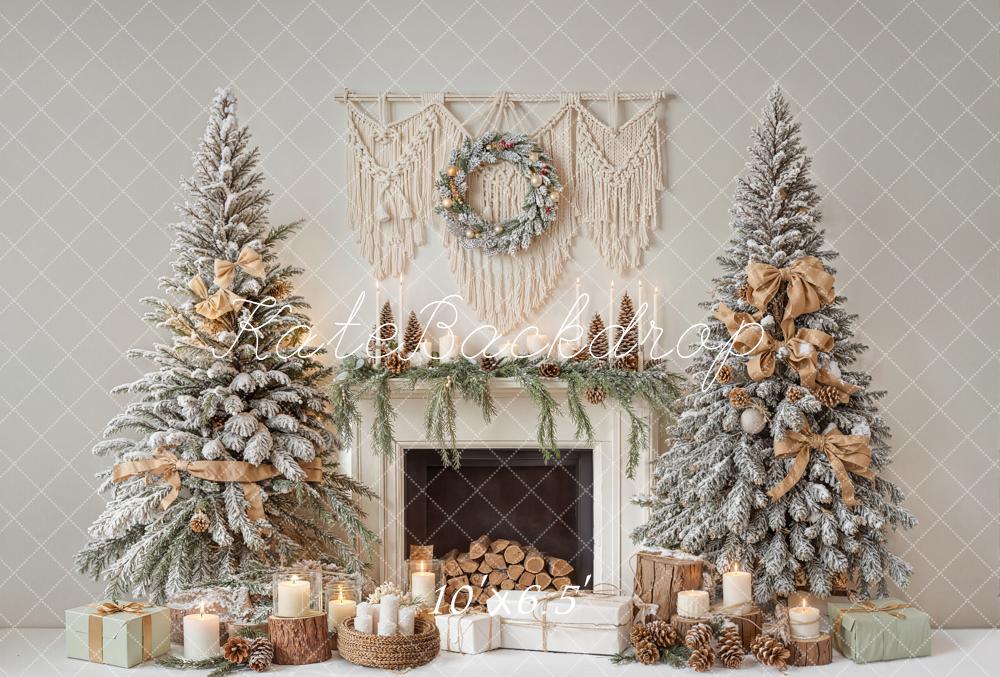 Kate Noël Sapins Bougies Cheminée Toile de fond en Laine conçue par Emetselch - Kate Backdrop FR