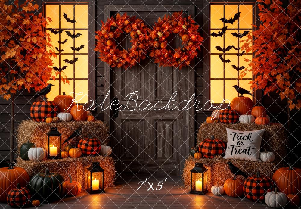 Kate Halloween Citrouilles Feuilles Fenêtre Toile de fond conçue par Patty Roberts