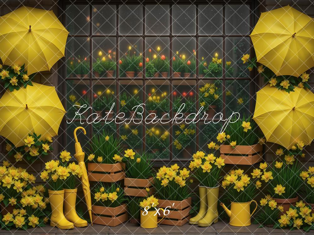 Kate Jardin Parapluies Fleurs Jaune Toile de fond conçue par Mini MakeBelieve