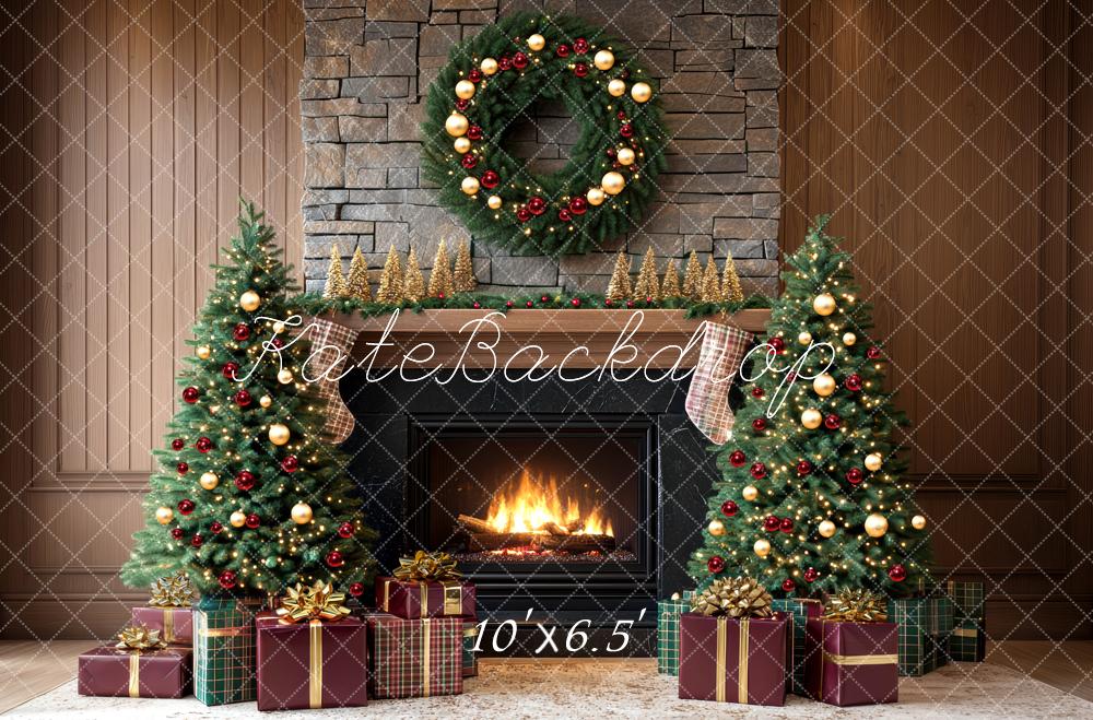 Kate Noël Cheminée Cadeaux Marron Toile de fond conçue par Mini MakeBelieve - Kate Backdrop FR