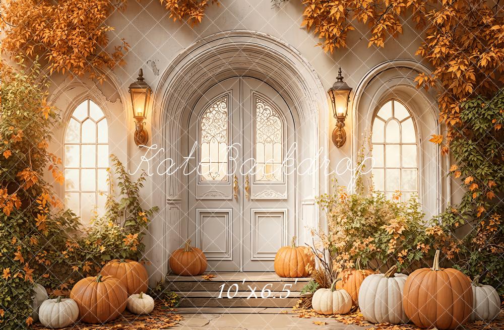 Kate Automne Citrouilles Feuillage Porte Toile de fond en Laine conçue par Emetselch