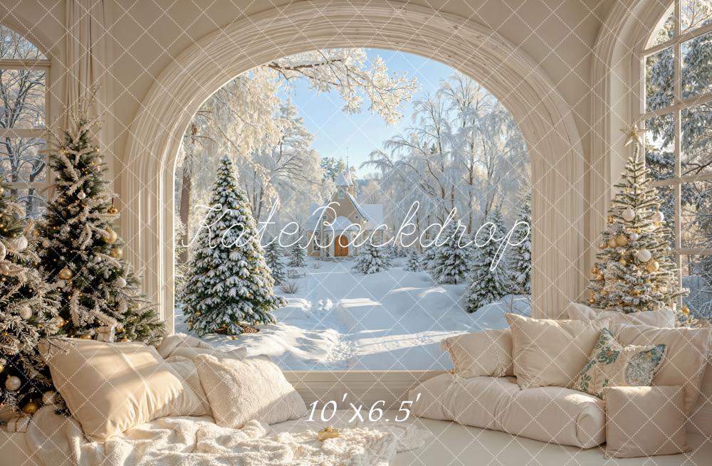 Kate Hiver Salon Noël Fenêtre Neige Toile de fond conçue par Emetselch - Kate Backdrop FR