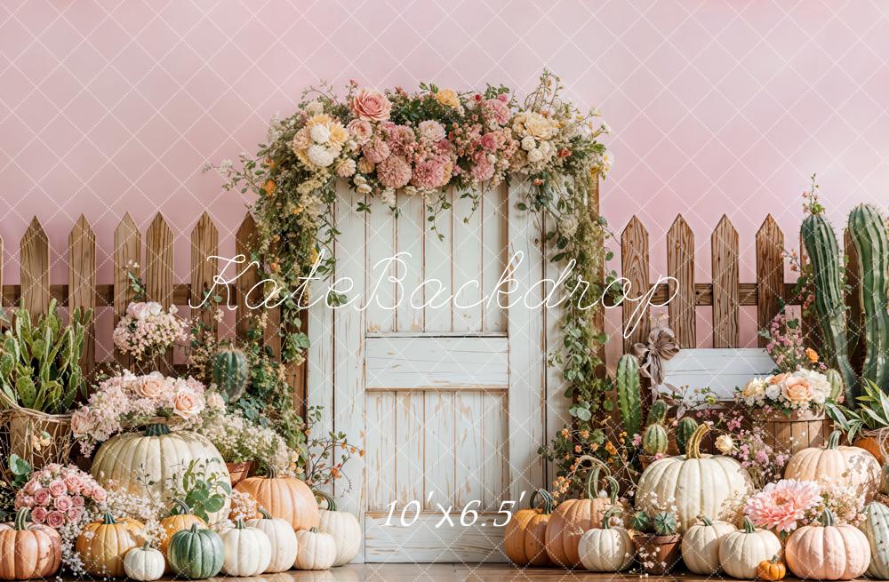 Kate Automne Citrouilles Fleurs Portail Toile de fond en Laine conçue par Emetselch - Kate Backdrop FR
