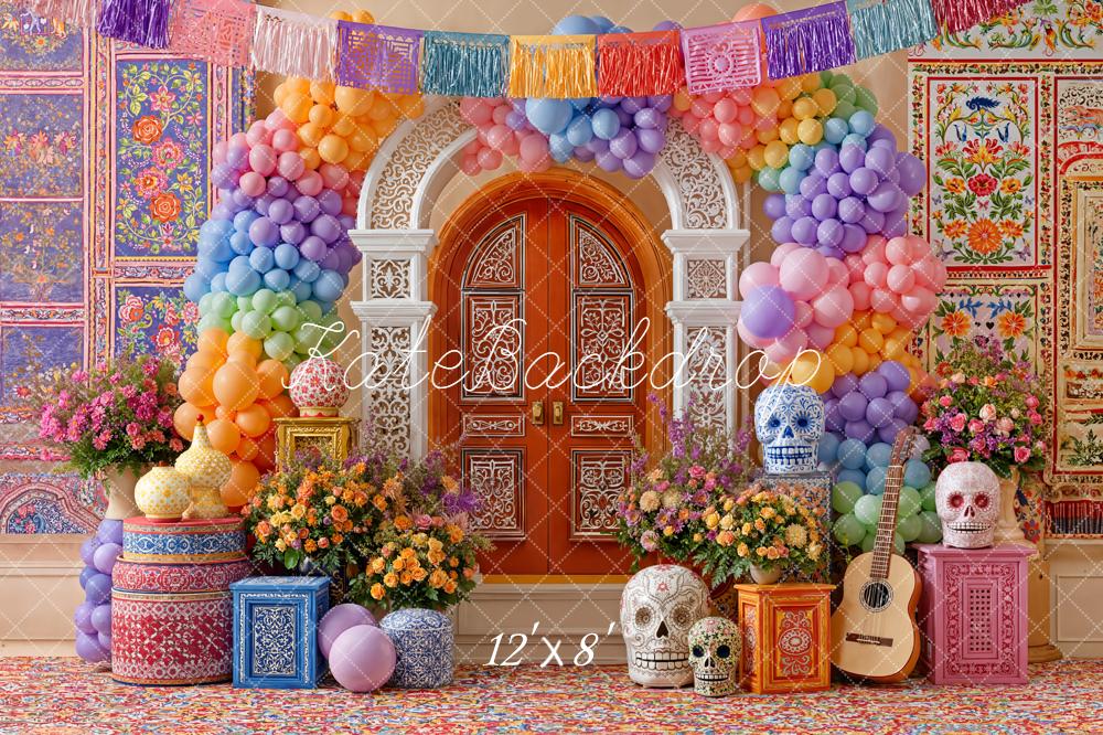 Kate Mexicain Ballons Fleurs Crânes Toile de fond conçue par Emetselch - Kate Backdrop FR