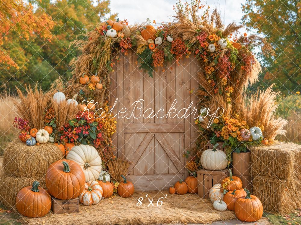 Kate Automne Citrouilles Fleurs Foin Toile de fond conçue par Emetselch - Kate Backdrop FR