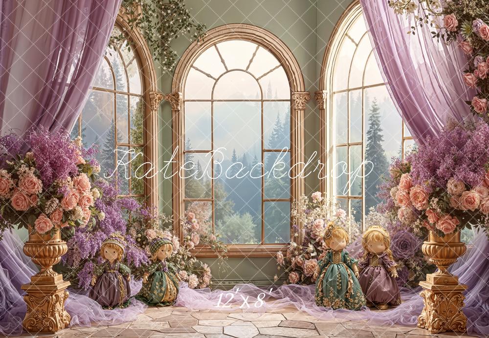 Kate Fenêtre Fleurs Poupées Rideaux Toile de fond en Laine conçue par Emetselch - Kate Backdrop FR
