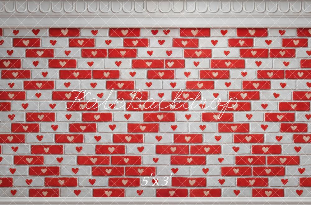Kate La Saint Valentin Mur Brique Cœurs Toile de fond conçue par Mini MakeBelieve