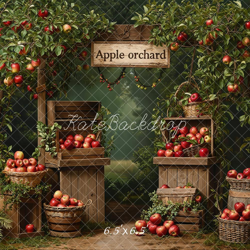 Kate Verger Pommes Arbres Paniers Bois Toile de fond conçue par Emetselch